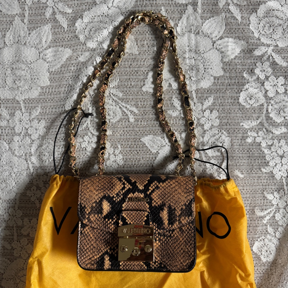Valentino Bijou Python Mini Bag with Gold Chain